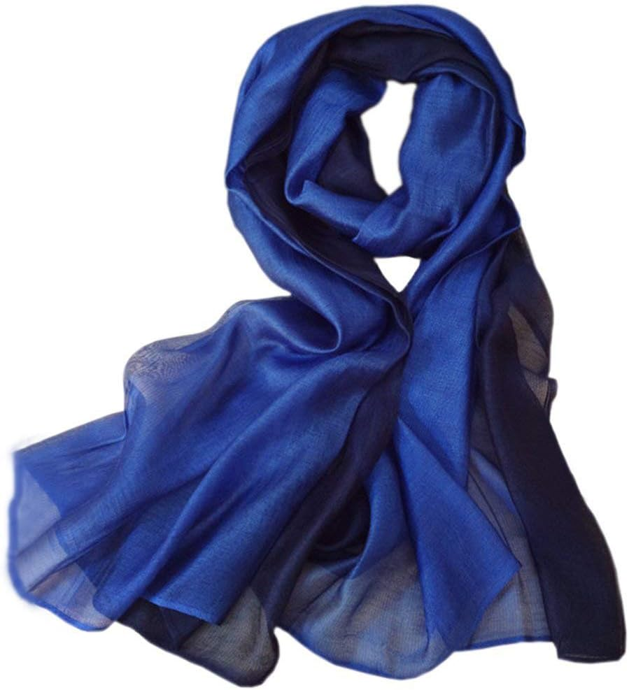 SNUG STAR Cotton Silk Scarf Elegant Soft Wraps Color Shade Scarves for Women - Colorful Gold Thread(Blue) image number 5