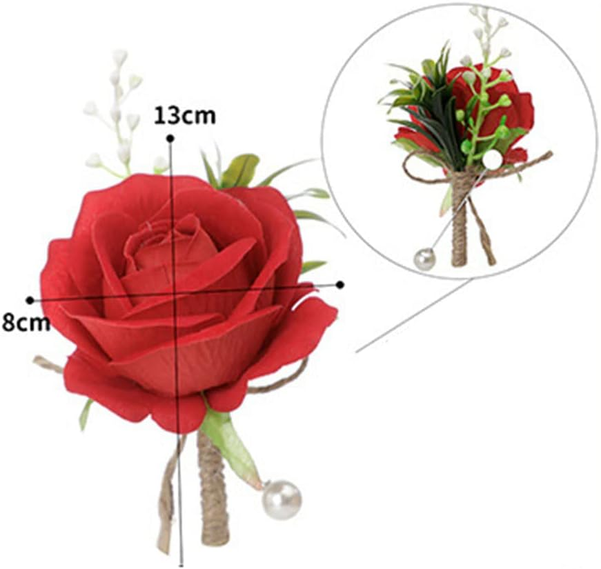 Ydseozoa Pack of 2 Corsage Wedding Boutonniere Artificial Roses Flowers Bouquet Brooch Decor for Bride Groom Wedding Prom Party Banquet Roses Boutonniere (White) - Beige image number 3