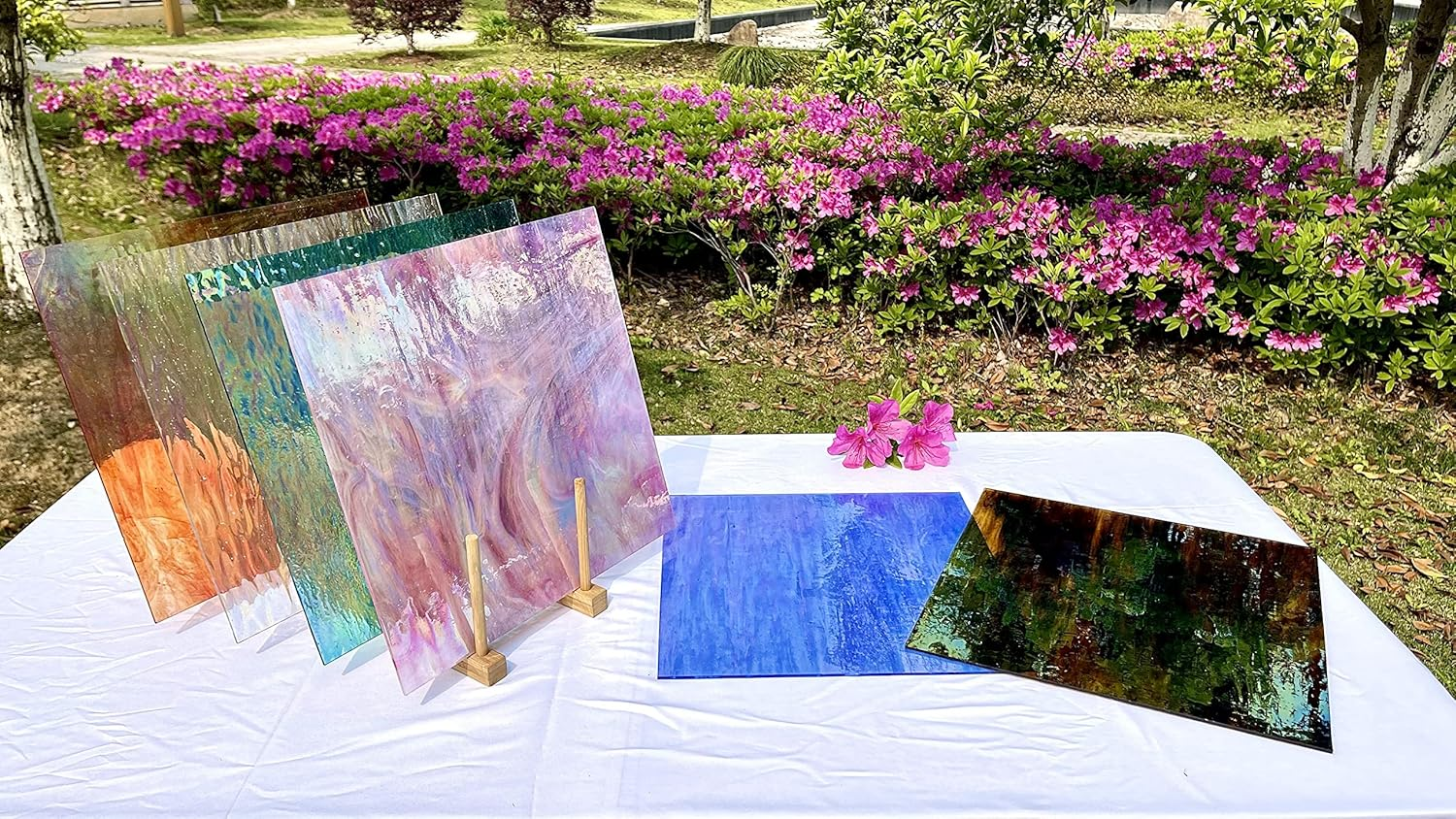 Unicoshape Stained Glass Sheets 12&rdquo; X 12&rdquo;, Mosaic Glass 6-Pack (5.8Sf), Colorful Cathedral Art and Crafts Sheets for DIY Hobbyists and Projects, Assorted Colors, Easy to Cut (Iridescent Transparent) - Iridescent Transparent - 6 Pack image number 2