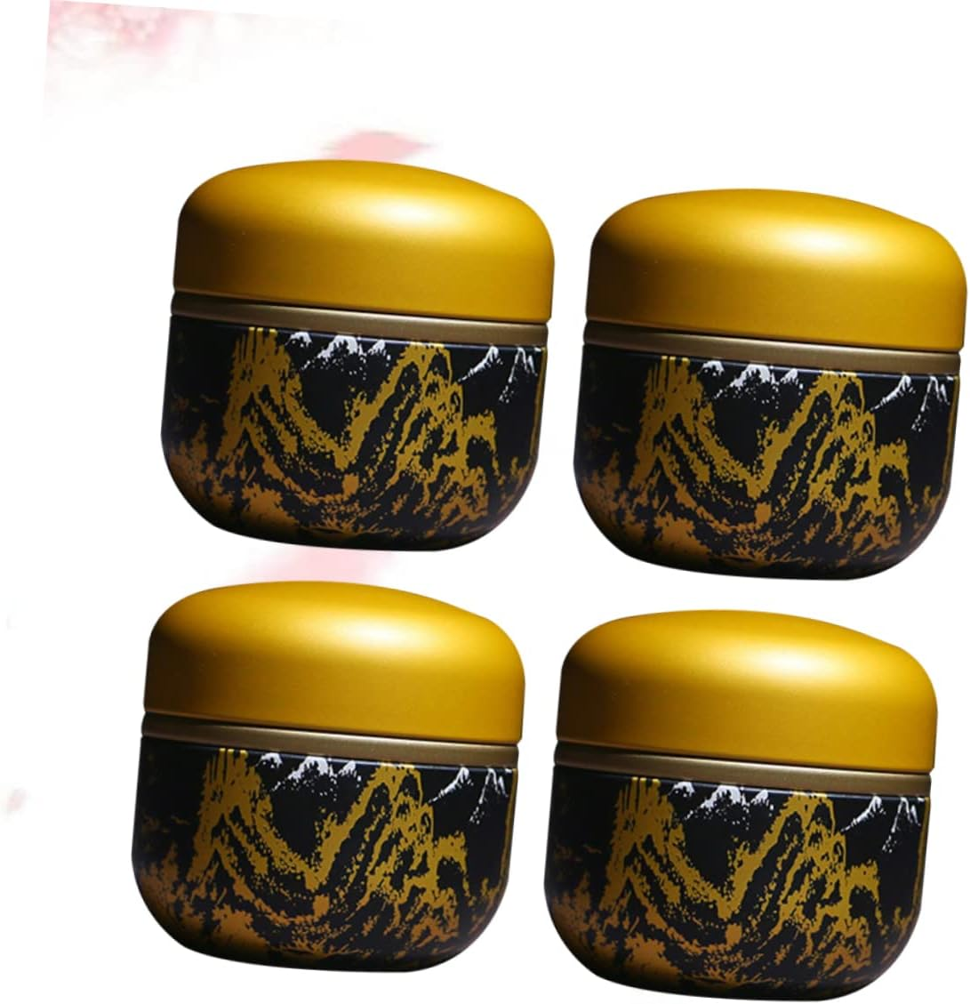 GOOHOCHY 4Pcs Metal Mini Sealed Tinplate Tea Can round Tea Storage Jar Airtight Sealed Container for Smell Jar for Home and Office image number 6