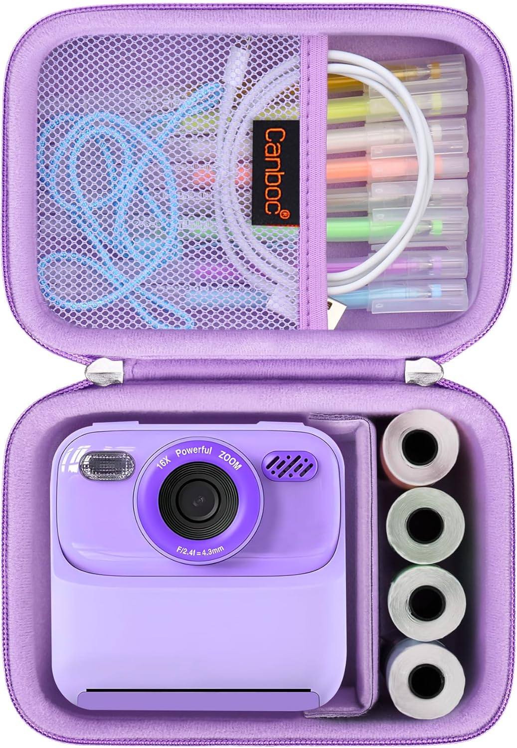 Canboc Kids Camera Case for Mgaolo/Omebel/Zoney/Weefun/Phnixgam/Seckton Instant Print Camera, Children Digital Camera Bag Fit Print Paper, Colorful Pen, USB Cable, Purple (Case Only)