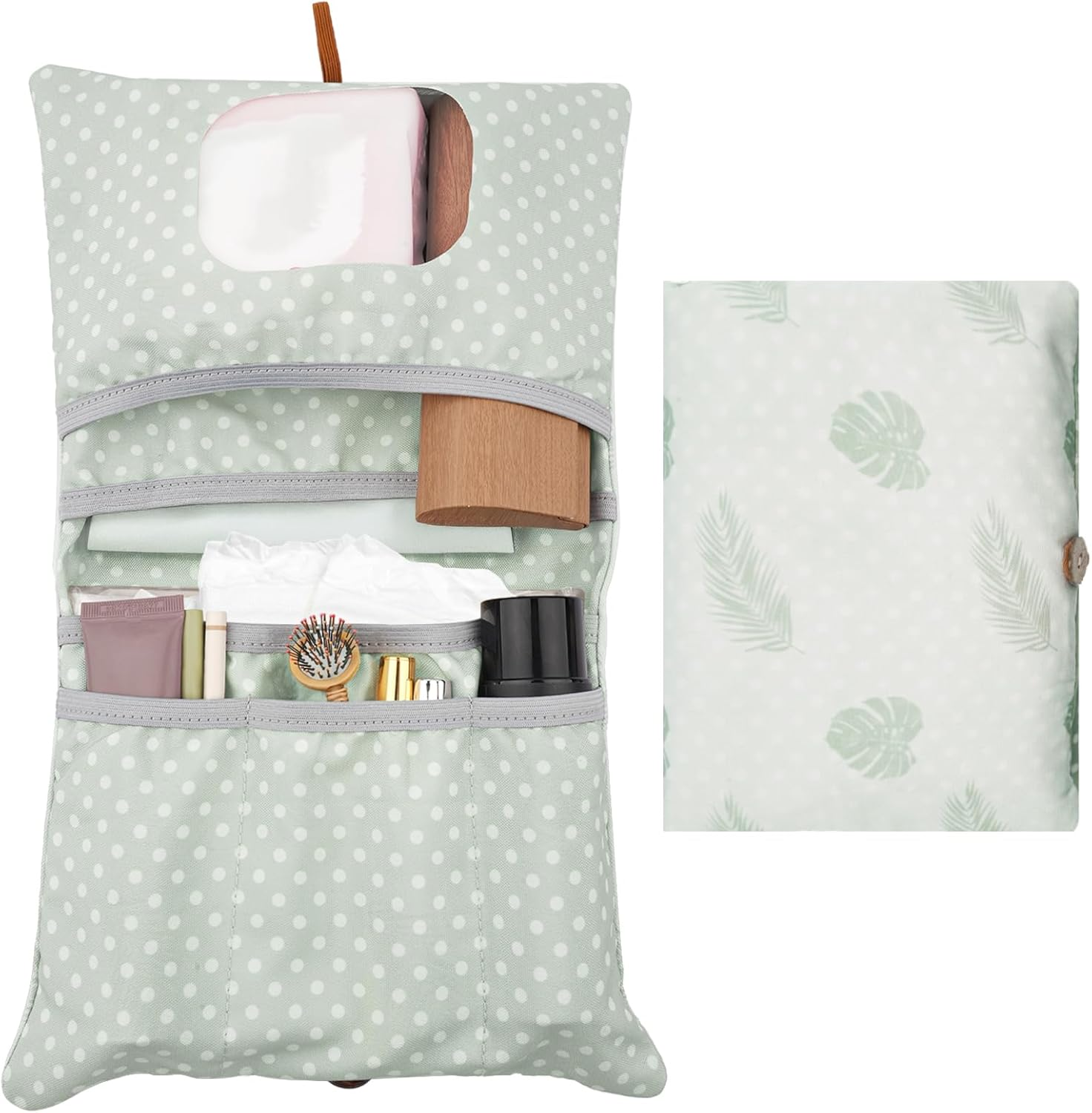 Changing Bag Organiser and Cosmetic Bag 2-In-1, Baby Small Nappy Bag, Nappy Organiser for on the Go Mother Nappies Cloths (Leaves) image number 6