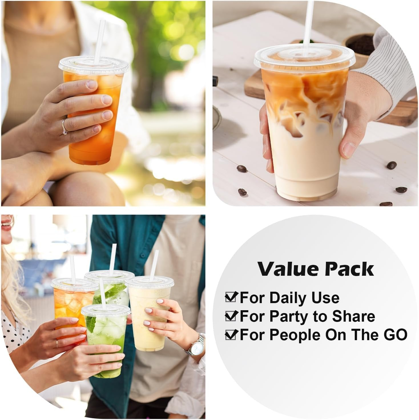 Xinthail 100 Pack 20Oz Reusable Plastic Cups with Lids and Straws -Versatile Water, Juice, and Coffee Cups for Weddings, Thanksgiving, Christmas, and Parties image number 4