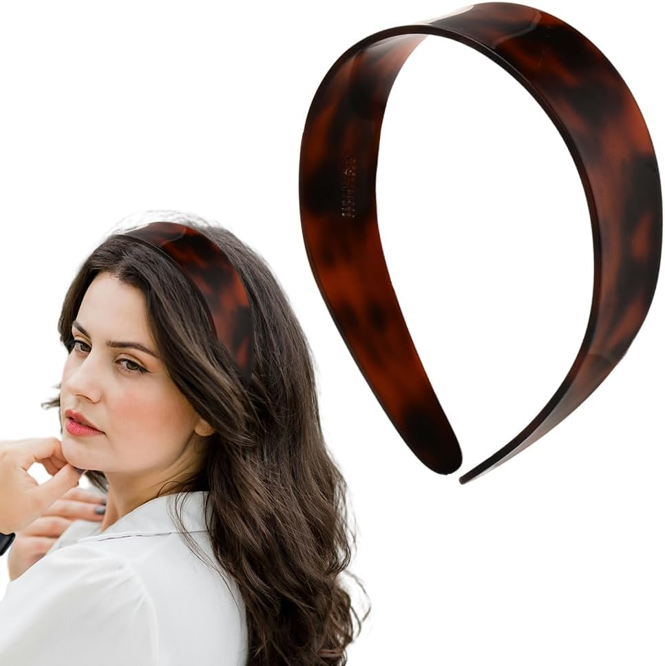 Acrylic Tortoise Shell Headband for Women&rsquo;S Hair Wide Vintage Acetate Headband with Teeth Brown Plastic Hard Headbands Hairband Head Band No Crease Plain Resin Headbands French Style Hair Band Hoop