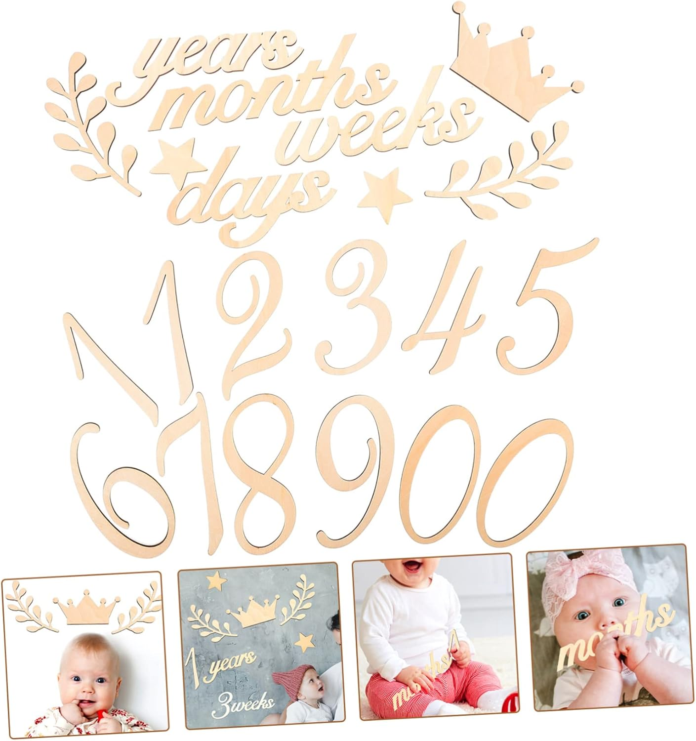 Cartoon Milestone Cards for Newborn Wooden Photo Props Growth Announcements image number 5