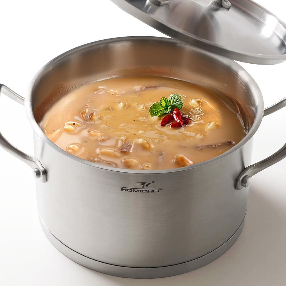 HOMI Chef Matte Polished Nickel Free Stainless Steel 3.2L Stock Pot with Lid (No Toxic Non Stick Coating, 20 CM Straight Sided) - Small 3.2L Pot with Lid image number 6
