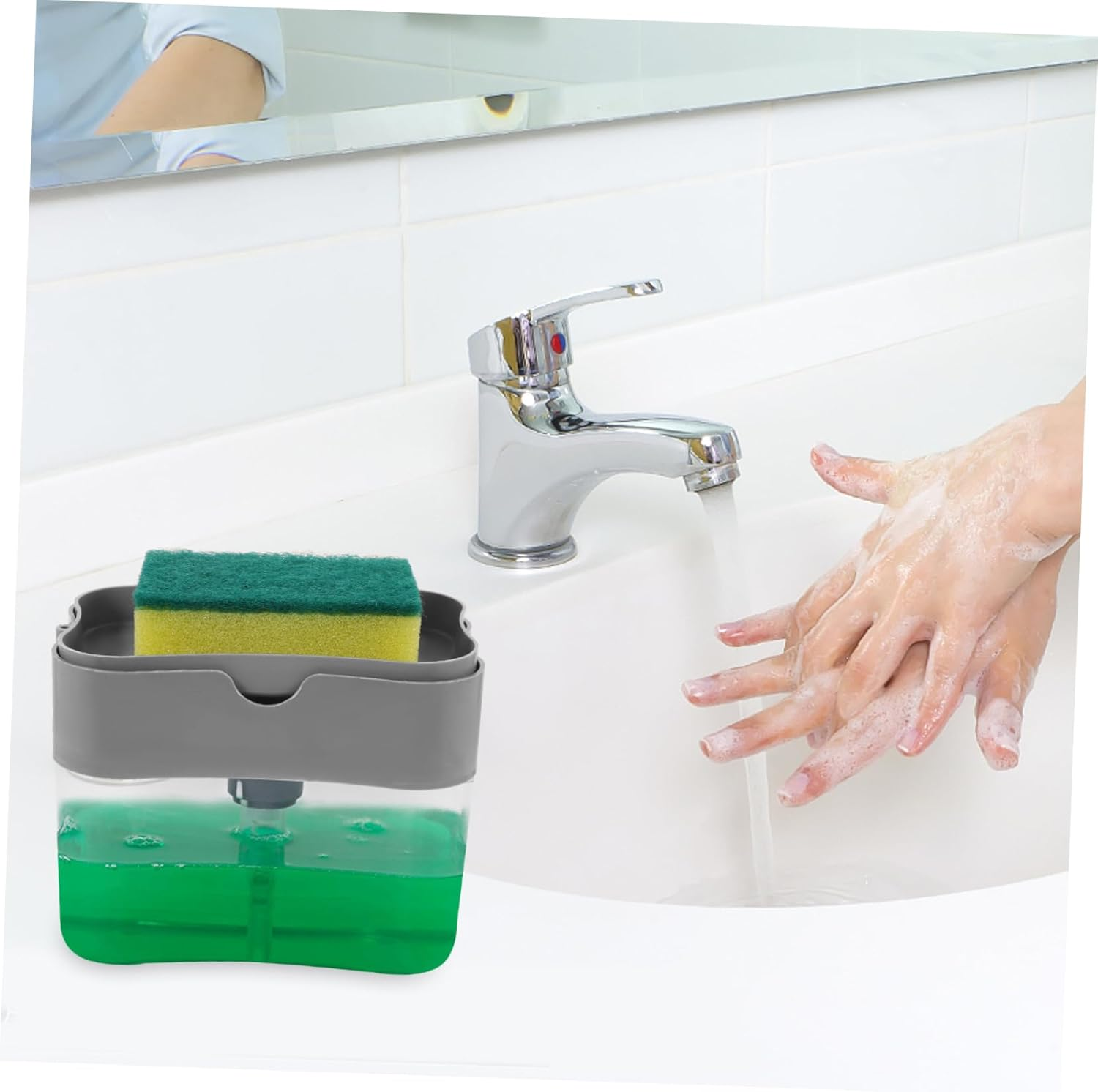 Amosfun Manual Soap Dispenser and Sponge Soap Box with Press Pump Silver for Kitchen and Home Use Practical Sponge Holder without Single Piece Random Color