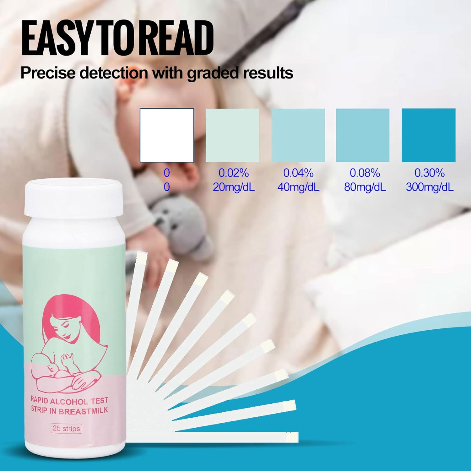 Breastmilk Test Strips, 25Pcs Breastmilk Detect Strips Alcohol Detection Test Strips with Bottle for Accurate Fast Breastmilk Detect Strips for Mother