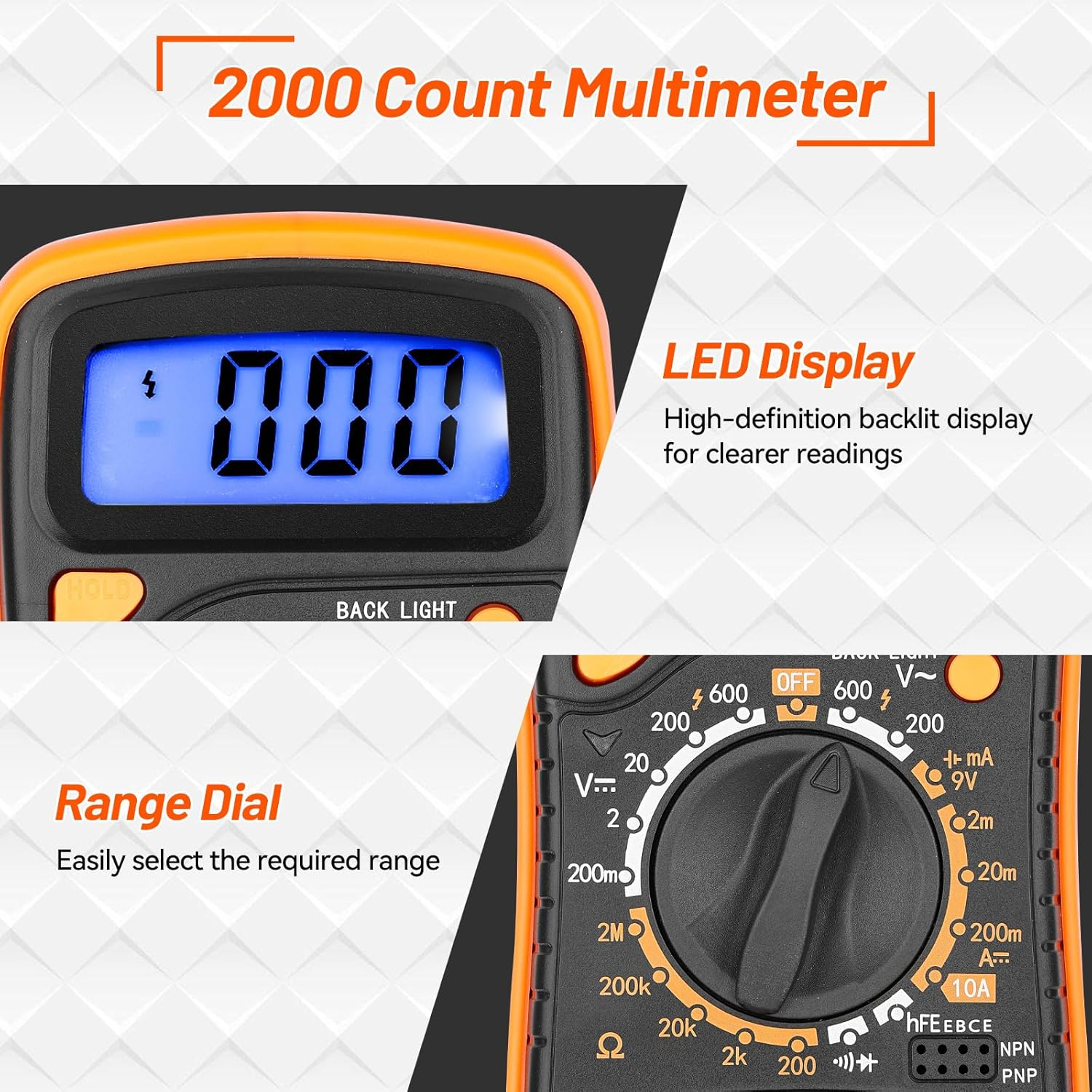 High-Precision Digital Multimeter - AC/DC Voltage Tester, Current, Resistance, Continuity, Car Battery Tester, Portable Electric Meter for Home Maintenance, Auto Repair, Electronics & Electrical DIY image number 1