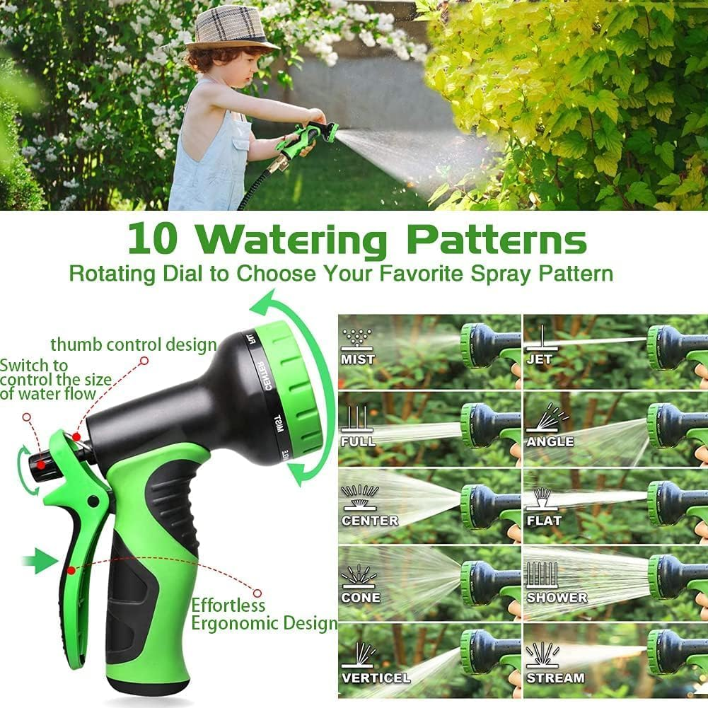 Cyperever 150Ft Expandable Garden Hose with 10-Pattern Nozzle & High-Pressure Black Spray Gun, 3/4" Brass Connector & Storage Bag, Retractable Water Hose High Pressure for Car Wash & Lawn Watering image number 1