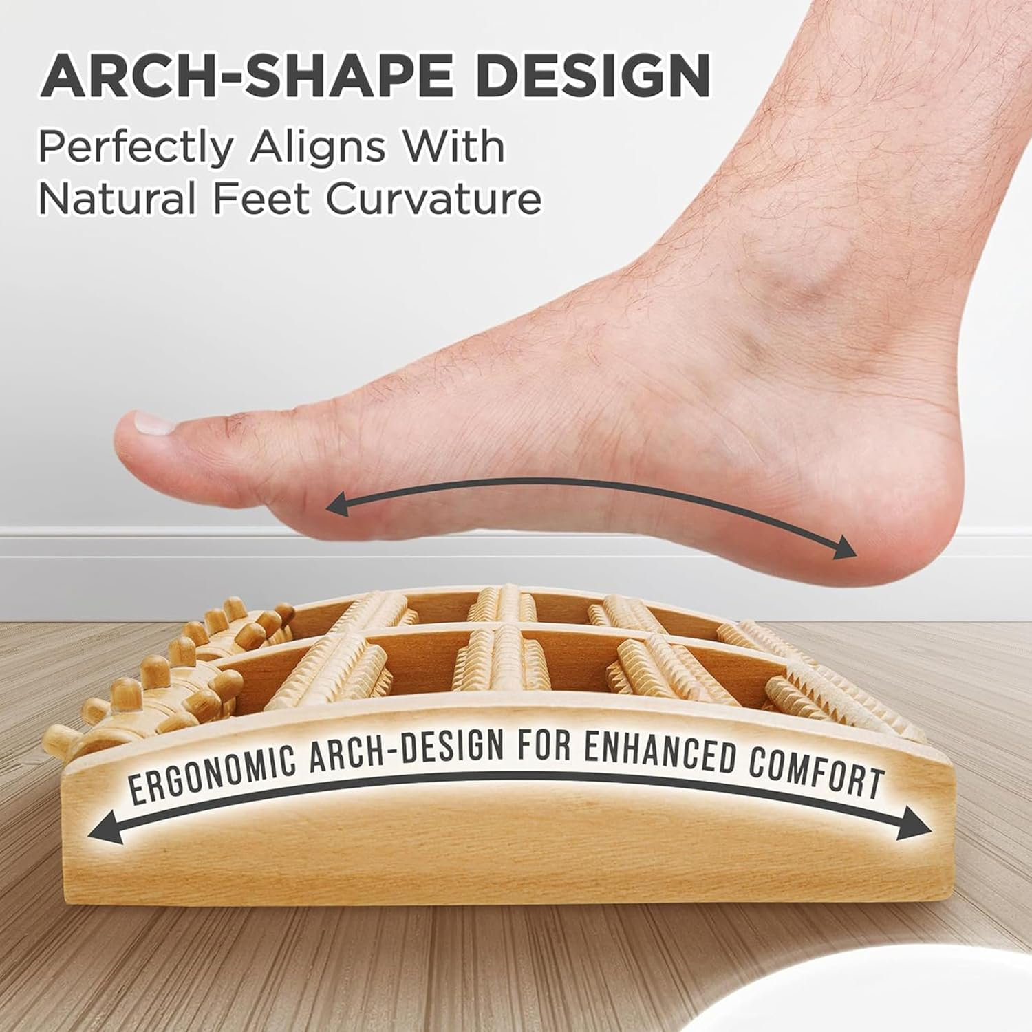 Dual Foot Massager Roller,Dual Relief for Plantar Fasciitis,Heel,Arch Pain & Stress - Acupressure Reflexology Tool for Overall Relaxation and Better Sleep,Wooden Acupressure Massage Tool image number 6