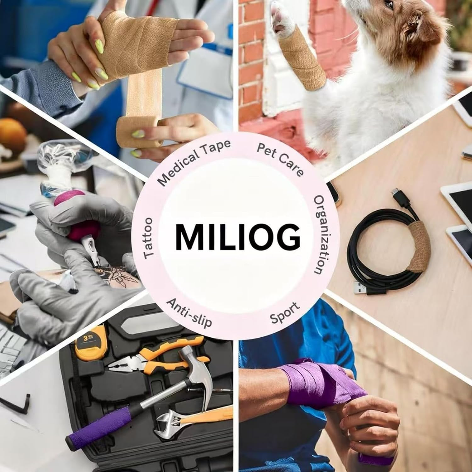 Self-Adhesive Bandage Wrap 6 Rolls - 2" X 5 Yards Cohesive Tape for First Aid, Sports, Kids & Pets image number 4