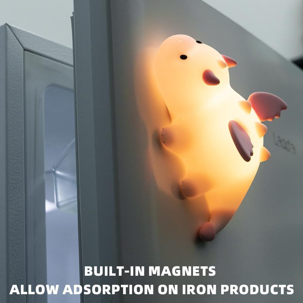 Cute Dinosaur Night Light, Squishy Silicone Dinosaur Lamp Rechargeable Light, Nursery Animal Touch Bedside Lamp, 3 Level Dimmable with 7 Color,Table Night Lamp for Room Decor Funny Presen for Boy Girl image number 2