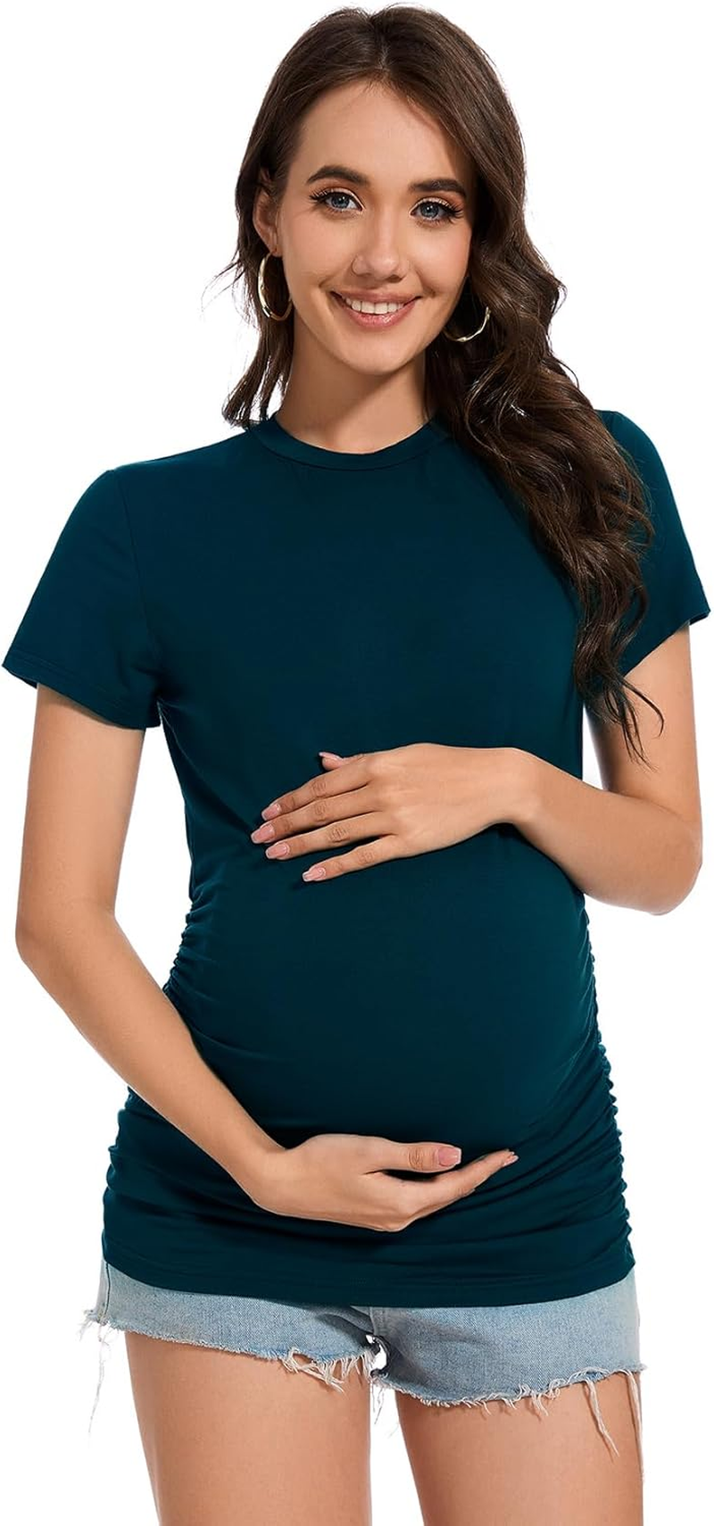Smallshow Women'S Maternity Clothes Crew Neck Short Sleeve Pregnancy Tops T Shirts image number 4