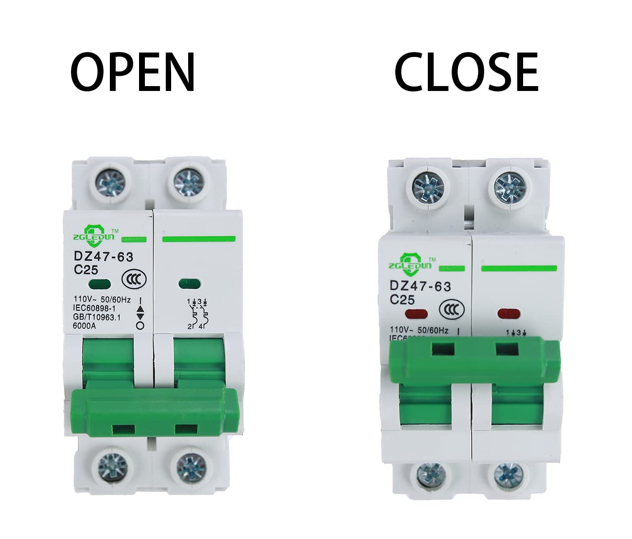 ZGLEDUN AC Miniature Circuit Breaker, 2 Pole 20 Amp, 12-240VAC, 6Ka Din Rail Mount Breaker with Thermal Magnetic Trip, DZ47-63 2P, AC Solar MCB image number 6