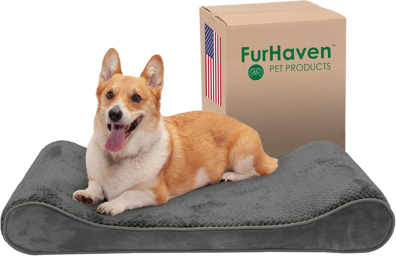 Furhaven Pet Dog Bed - Memory Foam Minky Plush and Velvet Ergonomic Luxe Lounger Cradle Mattress Contour Pet Bed with Removable Cover for Dogs and Cats, Gray, Large image number 2