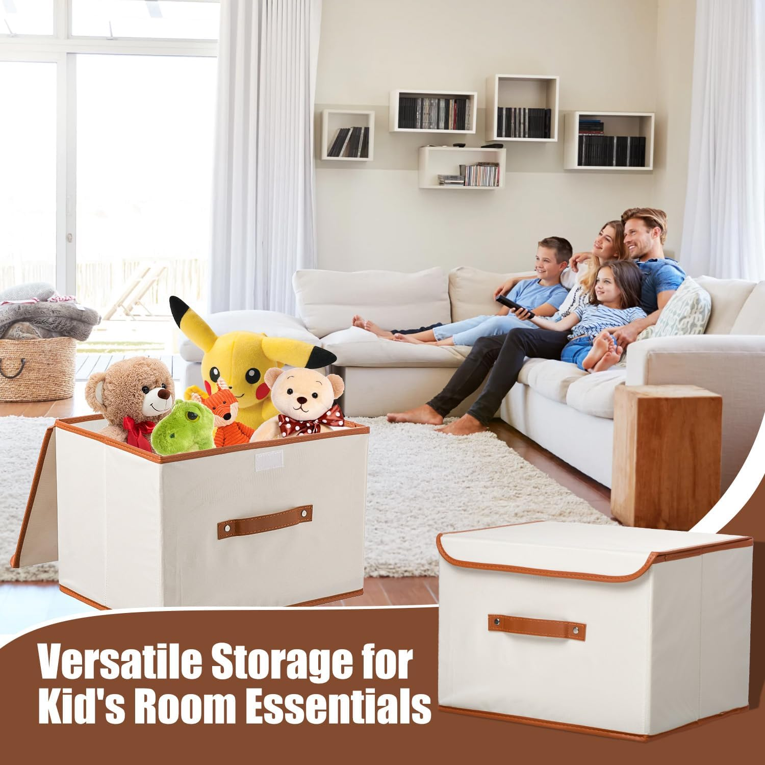 Cyperever 4 Pack Foldable Storage Box with Lid and Handles, L37 &times; W27 &times; H26 Cm, 26L Linen Storage Closet Organiser, Clothes Storage Organizers, Collapsible Fabric Storage Bins for Clothes Sheet image number 3