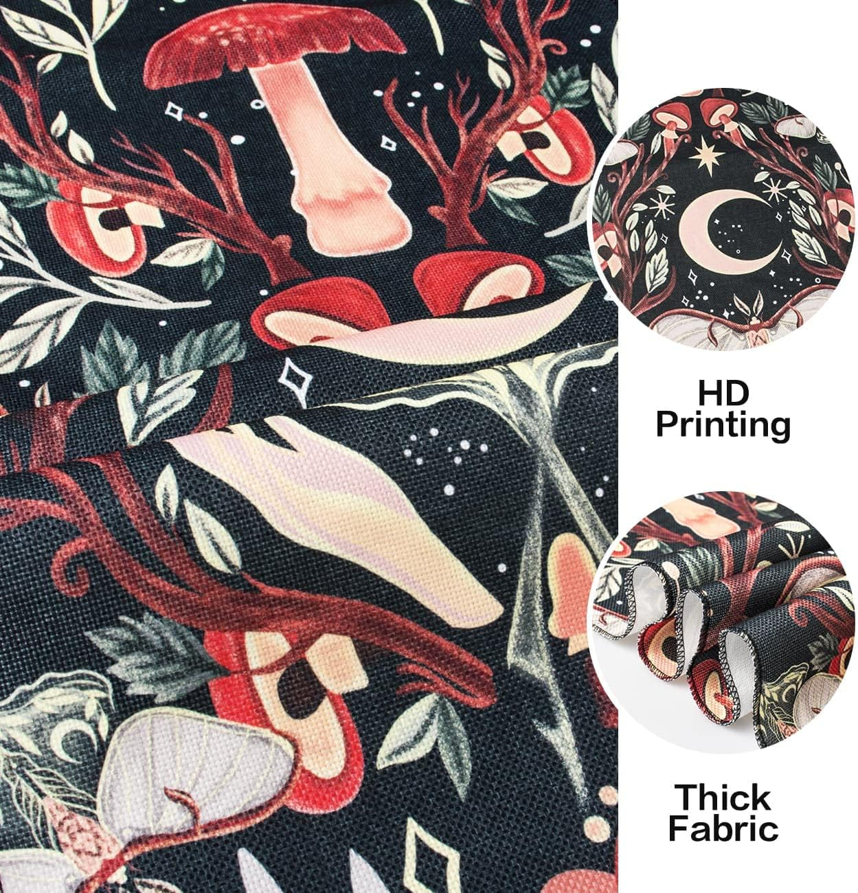 ARTCREATOR Pack of 2 Mushroom Wall Hanging Decor, Hippie Room Botanical Vertical Wall Decor Moon Plant Tapestry Mystical Moth Bohemian for Room(12.8 X 51.2 Inches) Red and Yellow image number 6