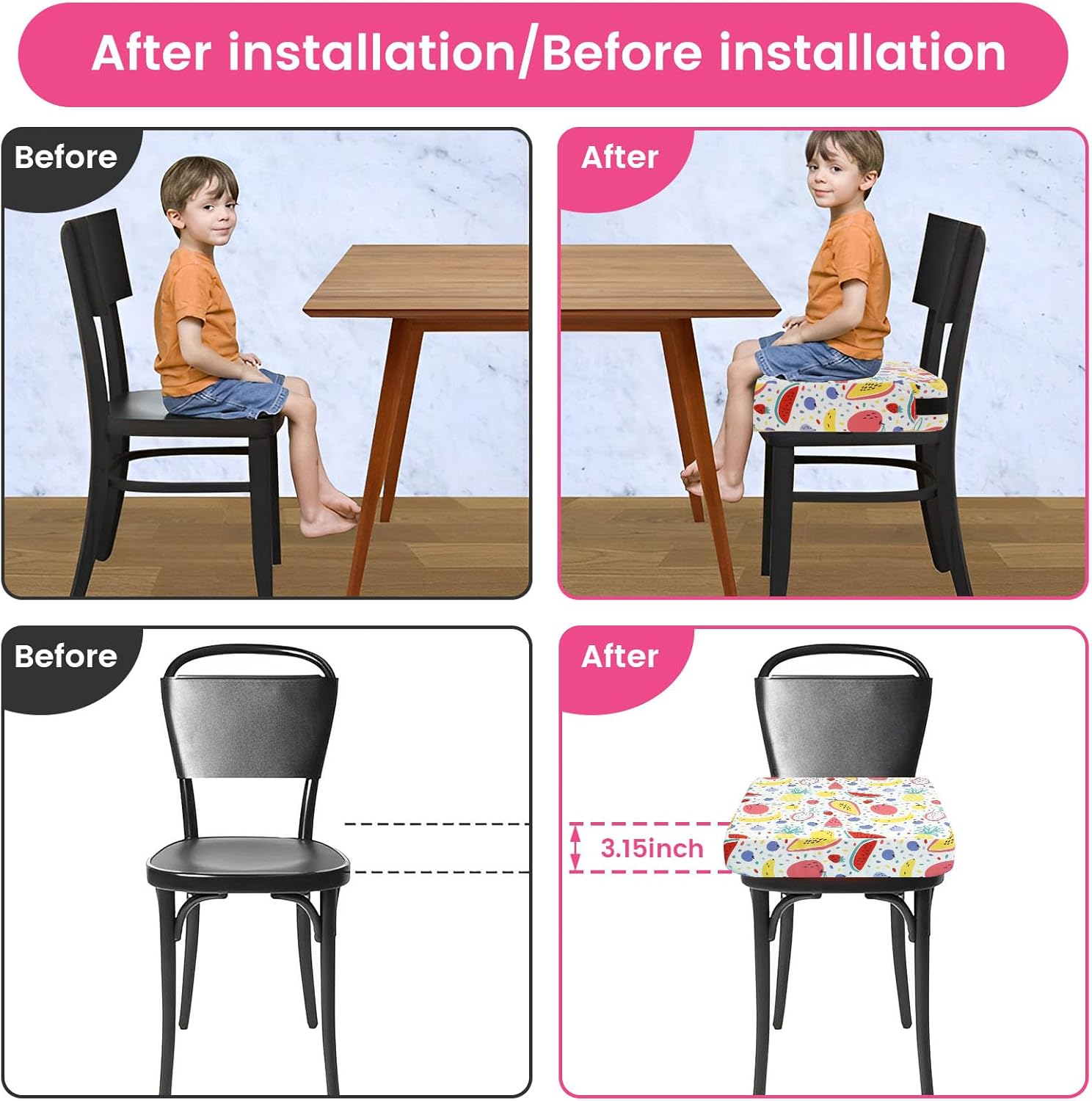 Toddler Booster Seat Booster Seat for Dining Table Portable High Chair Cushion Soft Breathable Booster Seat Pad with Safety Buckles Non-Slip Bottom Booster Chair Cushion for Toddlers Eating (Shape 1)