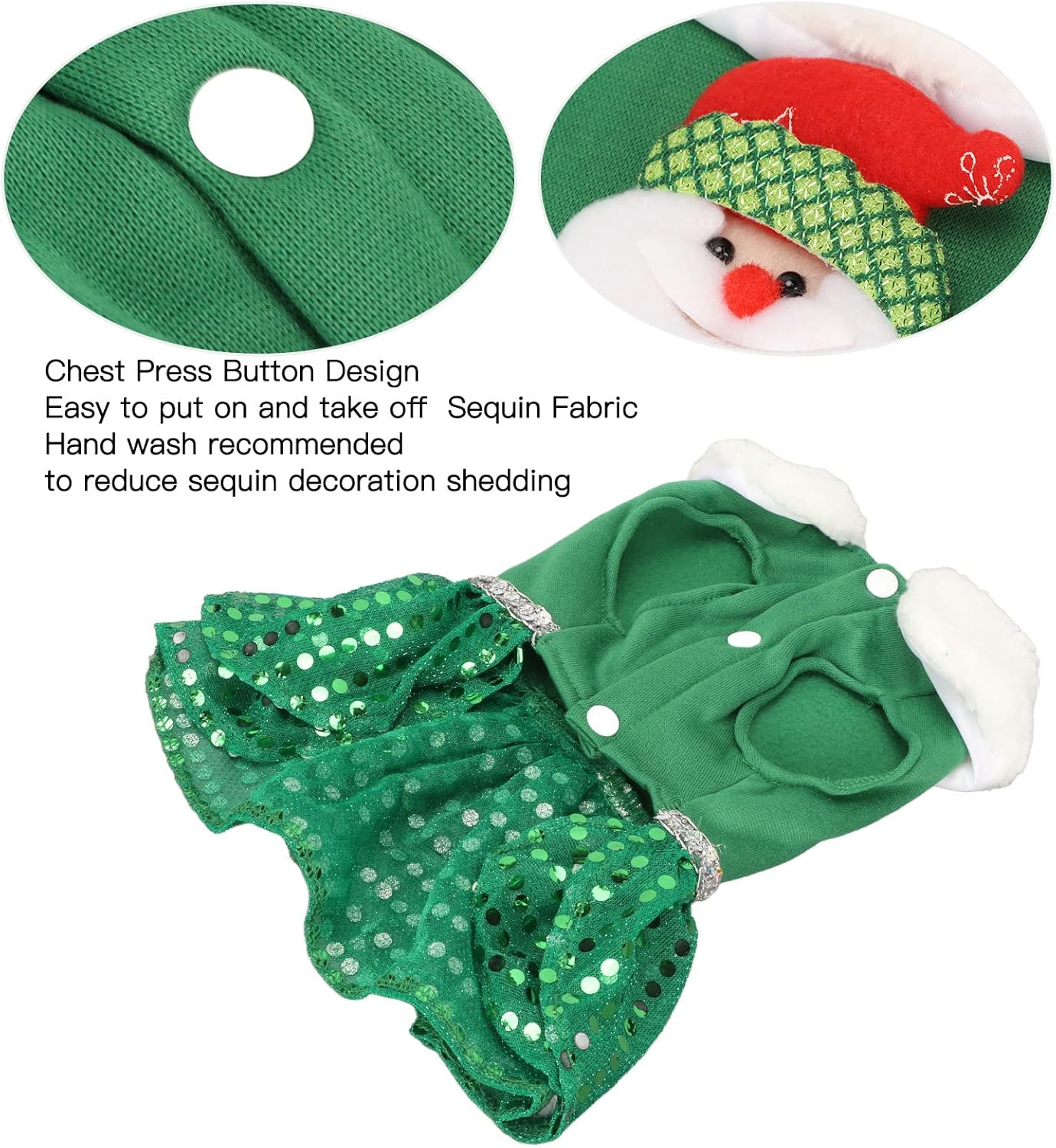 Pet Christmas Dress, Soft Breathable Warm Cute Fashionable Dog Party Clothes, Dog Christmas Sweater Xmas Pet Clothes for Small Medium Dogs Green (L) image number 4