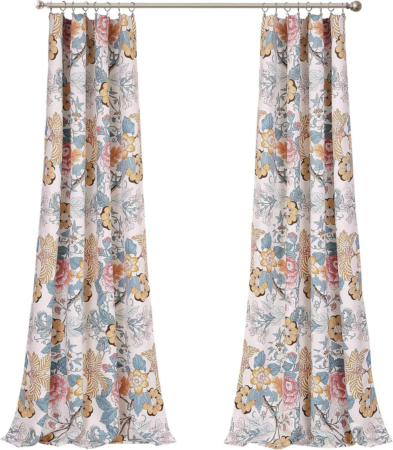 Lush Decor Sydney Light Filtering Window Curtain Panels, Pair, 52" W X 84" L, Blue & Yellow - Botanical Garden - Country Cottage Home Decor - Floral Curtains for Bedroom, Living Room, & Dining Room - Blue  Yellow image number 6