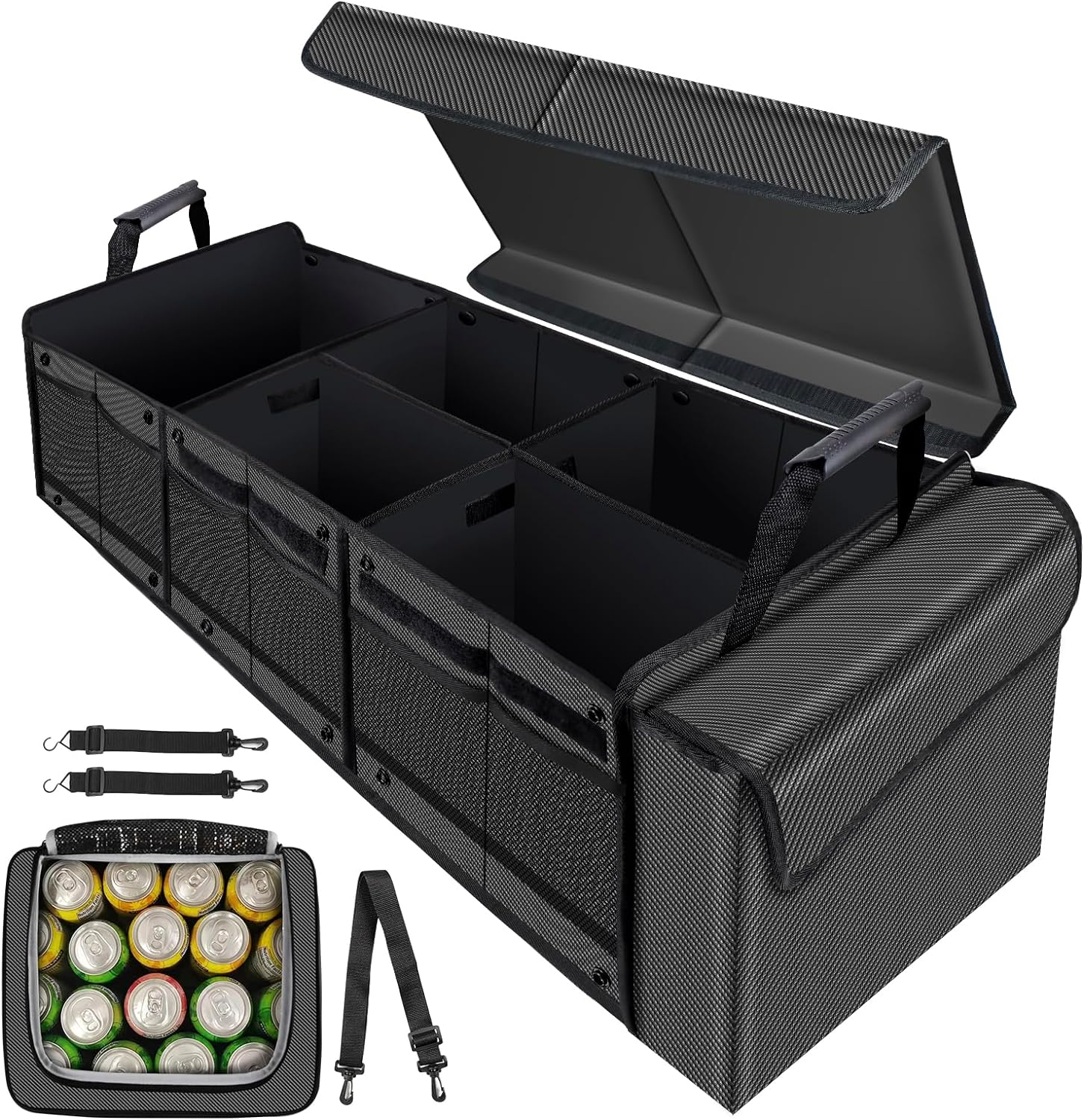 Car Trunk Organiser with Portable Leakproof Cooler Bag, Organiser with Lid,Adjustable Securing Straps, Car Interior Organiserer for Car Accessories,Suv,Truck,Tesla Model Y(4-In-1 with Cooler) image number 2