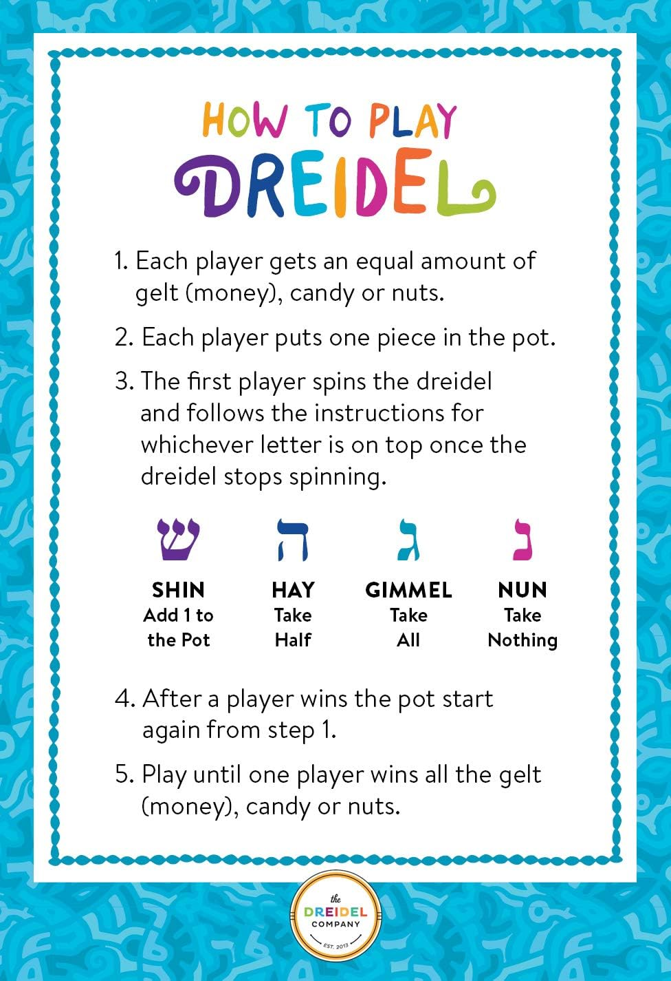 Hanukkah Dreidel Bulk Solid Blue & White Wooden Dreidels Hand Painted - Game Instructions Included! (4-Pack) image number 5