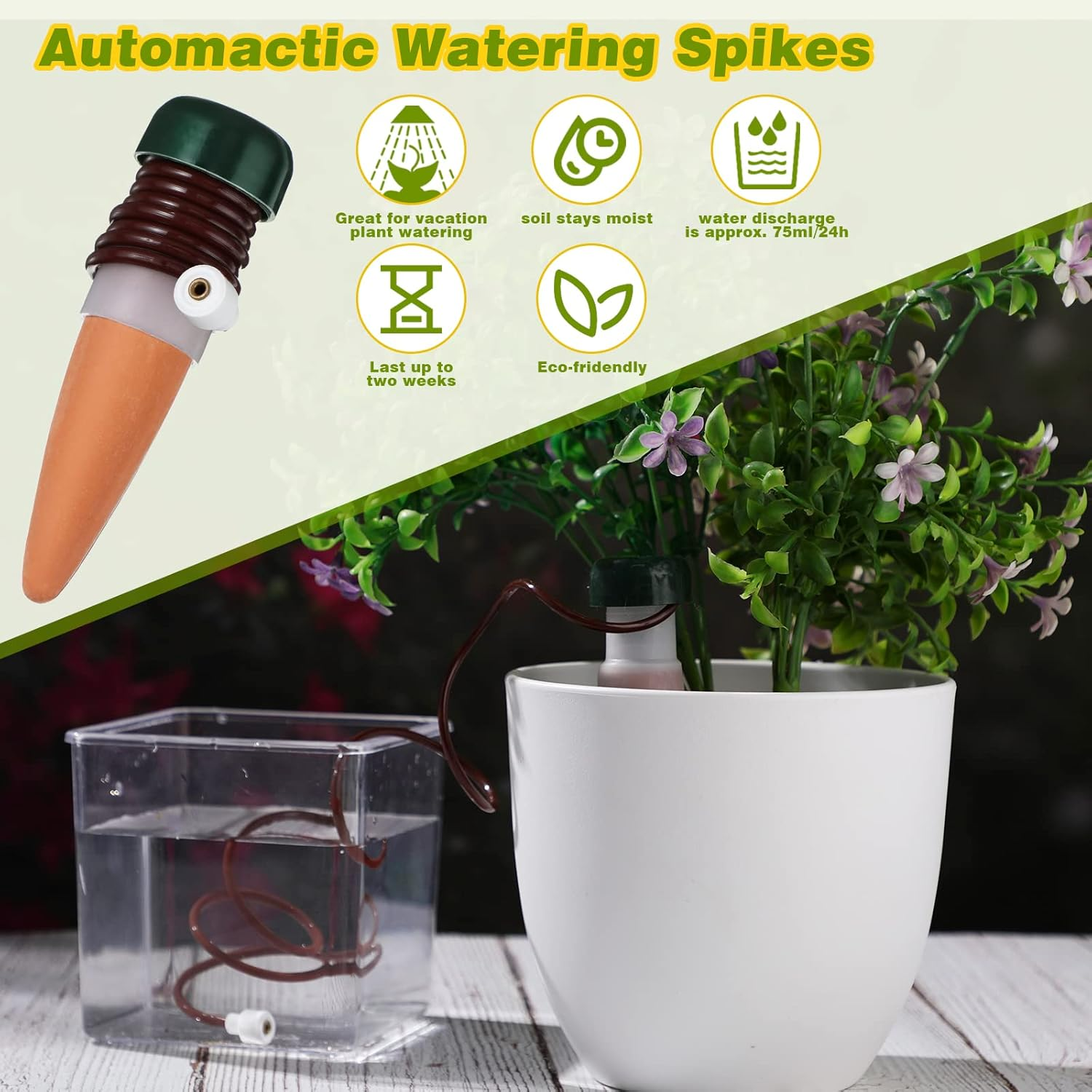 10 Pack Plant Watering Stakes Automatic Devices Plant Self Drip Irrigation Slow Release Indoor Outdoor Terracotta Water Spikes for Potted Plants Flower (Dark Green Base) - Dark Green Base image number 6
