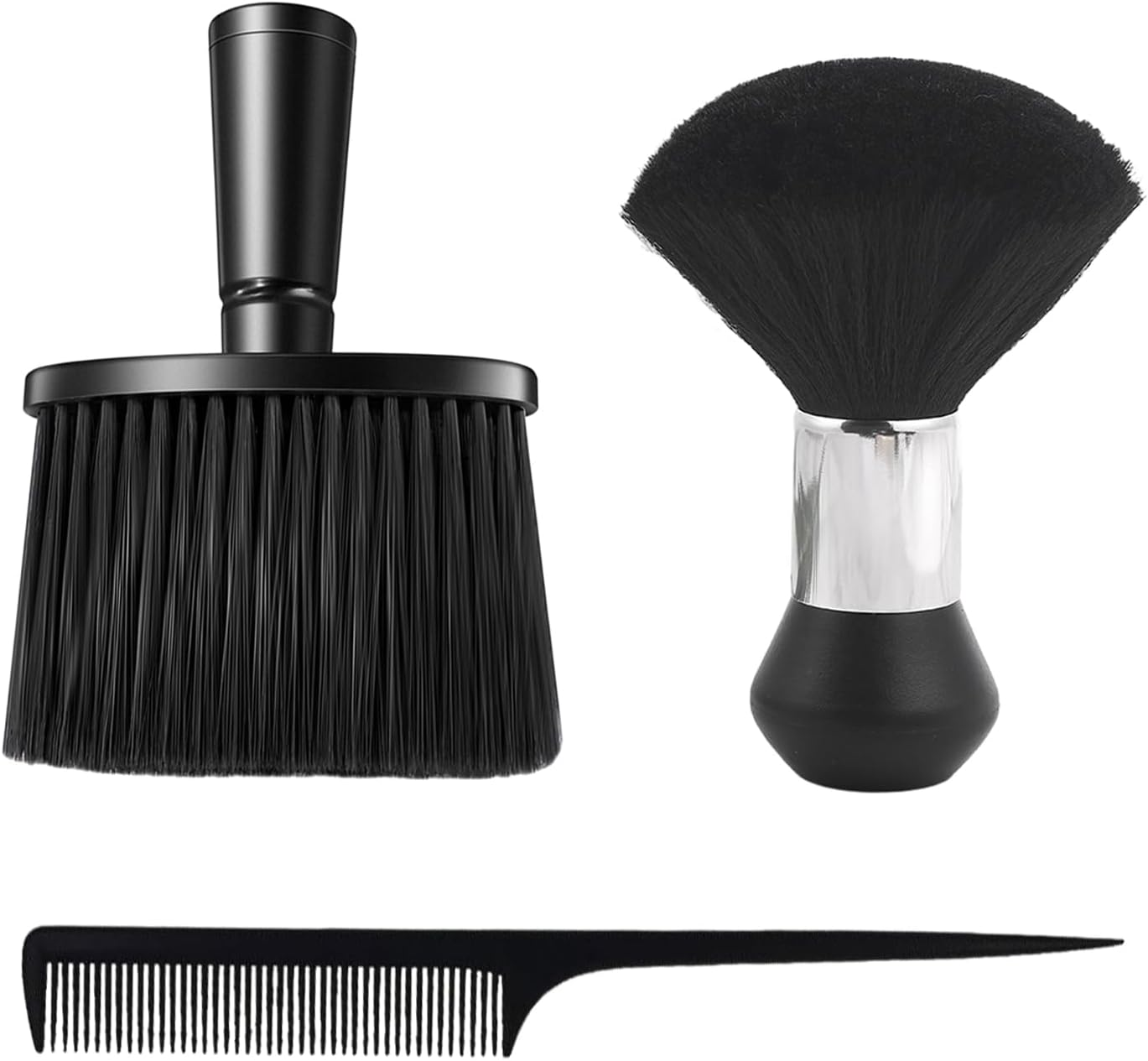 2 Pieces Barber Neck Brushes, with 1 Piece Pointed Tail Comb, Hairdressing Hair Brush with Handle, Soft Brush for Broken Hair, for Cleaning Broken Hair (Black) image number 1