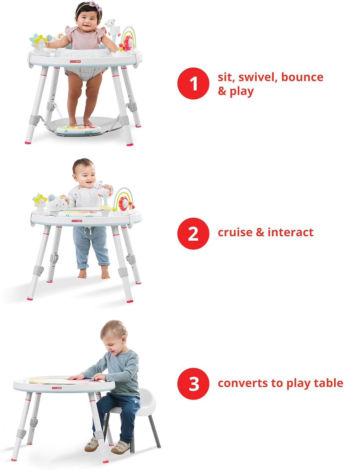 Skip Hop Silver Lining Cloud 3-In-1 Baby Activity Centre & Toddler Table - Interactive Play Centre with Light-Up Piano, 360&deg; Rotating Seat & Clip-On Toys, for 4 Months + image number 5