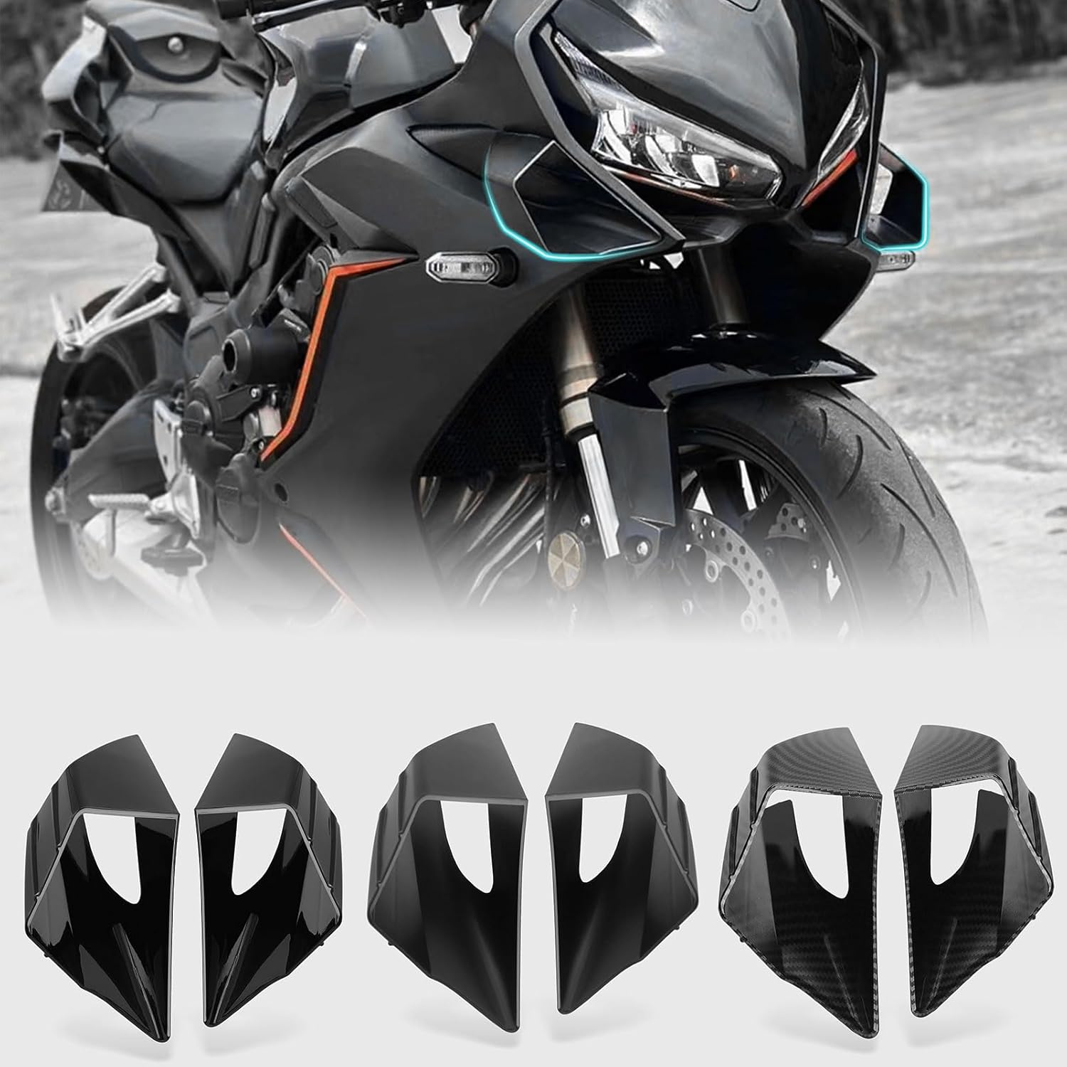 WOOGA Motorcycle Side Winglet,Motorcycle Side Spoiler Front Fairing Aerodynamic Winglets Air Deflector Wing Compatible with Ho&N&Da CBR650R 2019-2023 Su&Zu&Ki GSX250R (Matte Black)