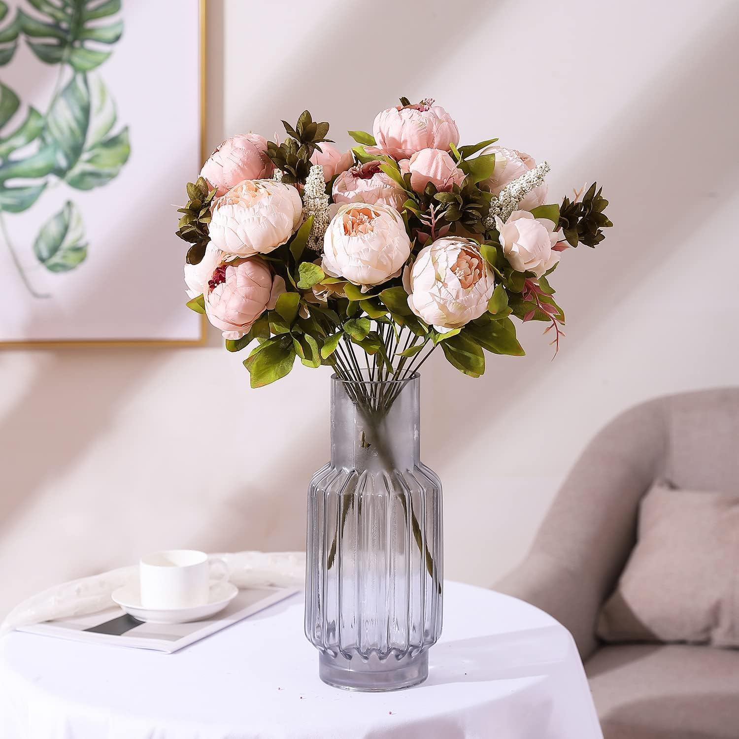 Fake Flowers Vintage Artificial Peony Silk Flowers Wedding Home Decoration (Light Pink, Pack of 1)