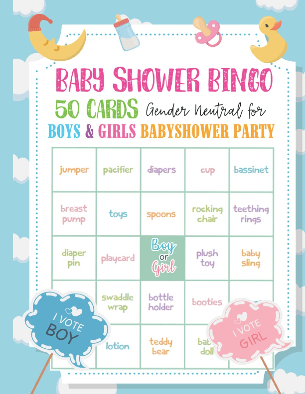 Baby Shower Bingo - 50 Cards - Gender Neutral for Boys & Girls: Printed Party Game and Activity, Fun, Unique, and Easy to Play image number 1