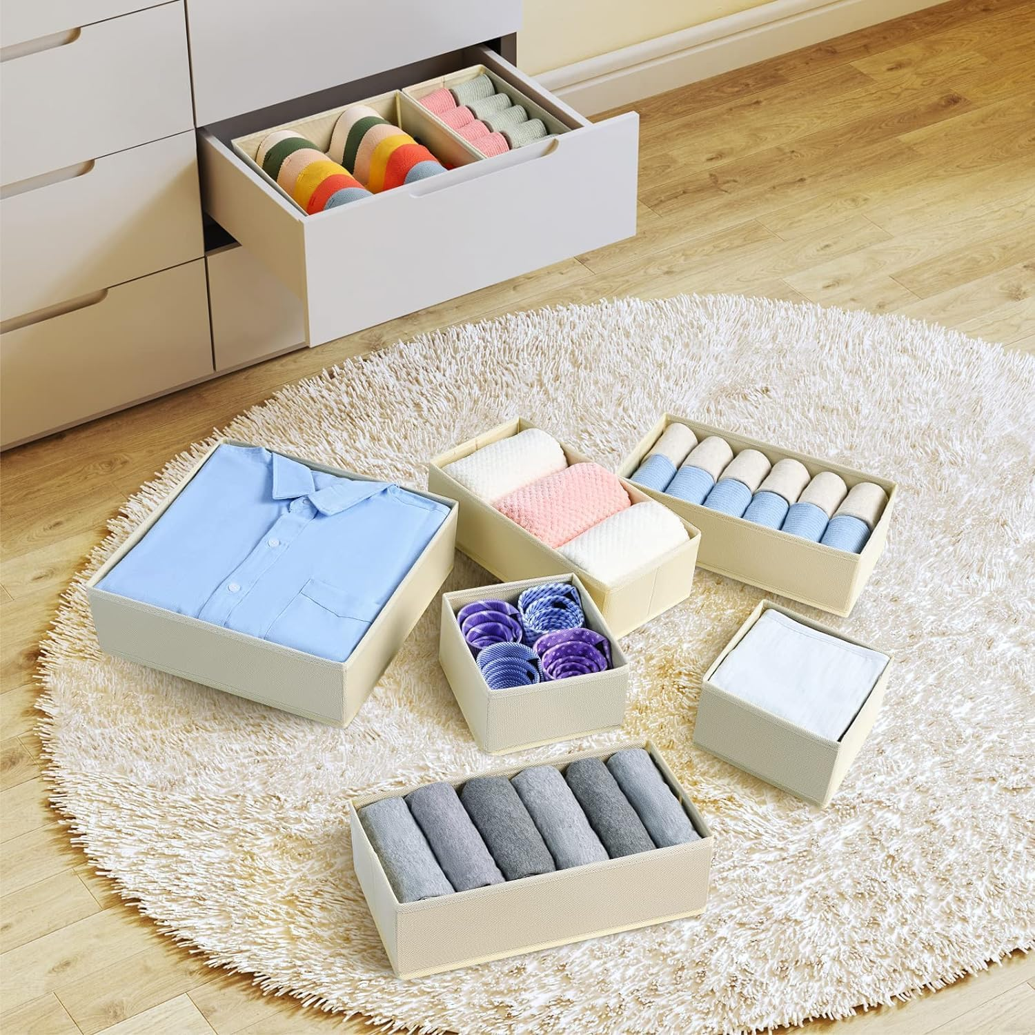 12 Pack Draw Organiser, Foldable Drawer Organiser, Drawer Dividers Storage Bins, Nursery Drawer Organiser, Closet Organiser for Clothes, Underwears, Baby Clothing, Socks, Bra, Towels, Ties image number 5