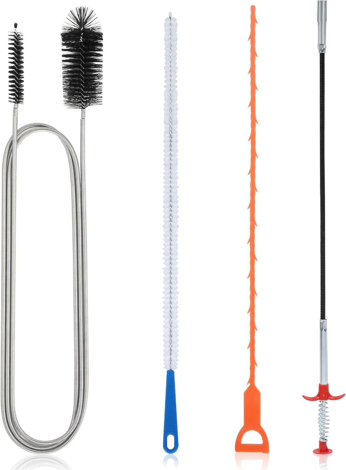 Cozary Pack of 4 Drain Cleaner Spiral, Double Head Pipe Cleaning Brush, Stainless Steel Duct Cleaner, with Pipe Cleaner, Drain Brush and Flexible, Drain Brush, for Drain in Kitchen and Shower