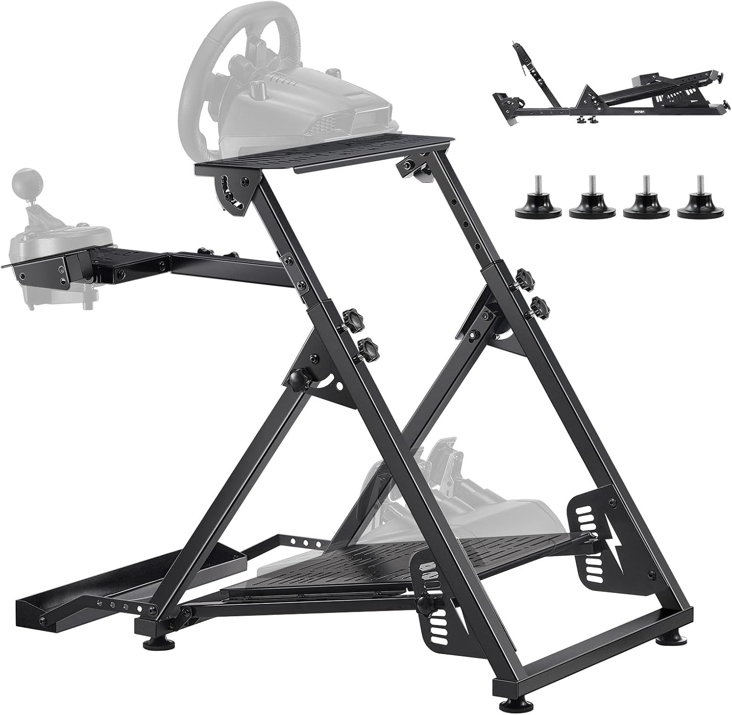 VEVOR Racing Wheel Stand, Adjustable & Foldable Simulator Stand for Logi-Tech G923 G920 G29 G27, Thrustmaster T300RS TX F458 T500RS T3PA-PRO(F1/GT) Gaming Cockpit,Pedals Simulator NOT Included image number 6