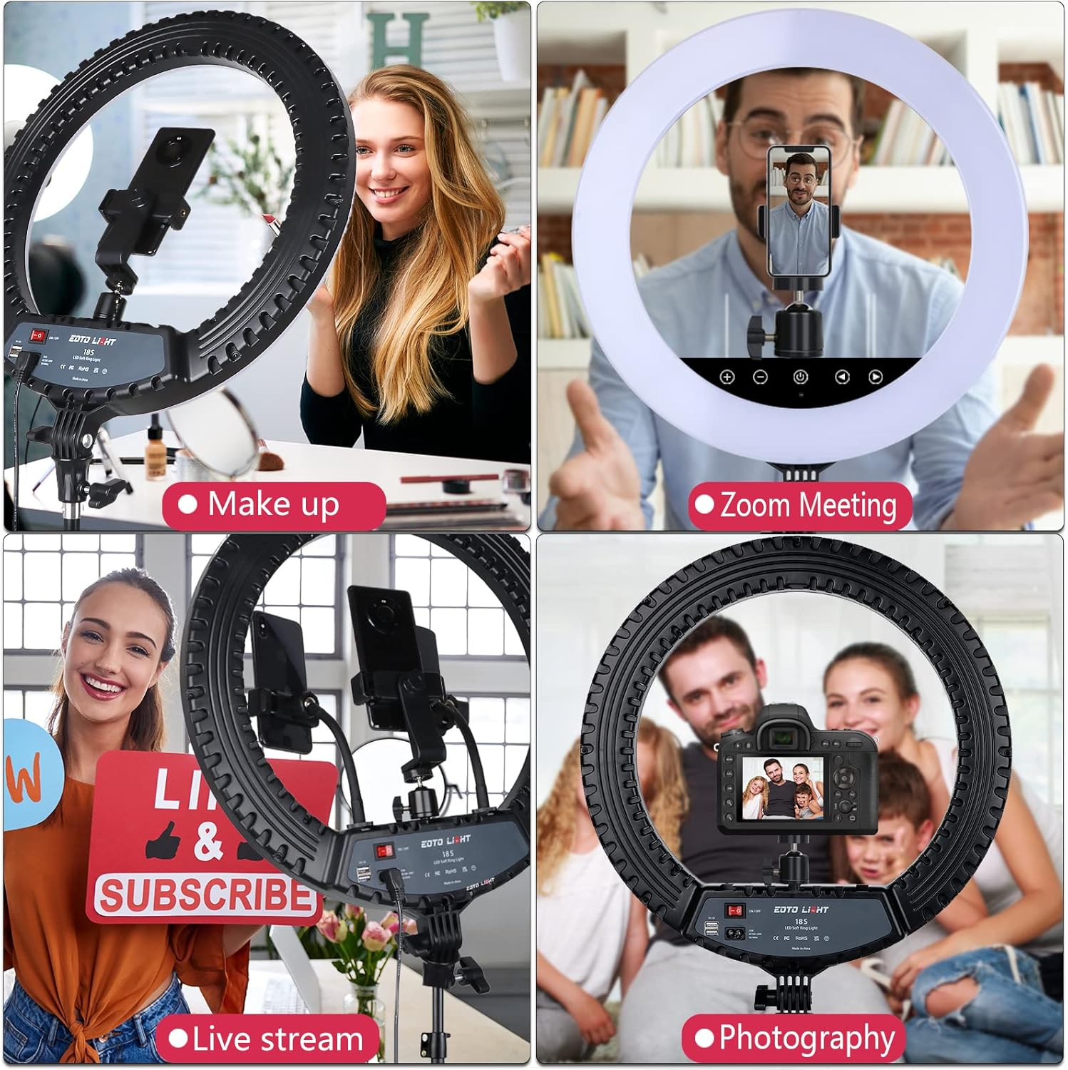 Upgraded 18 Inch LED Ring Light with Tripod Stand, Selfie Ring Light with Touch Panel for Makeup Studio Portrait Youtube Vlog Video Shooting with Carrying Bag and Remote Controller, CRI>90 image number 5