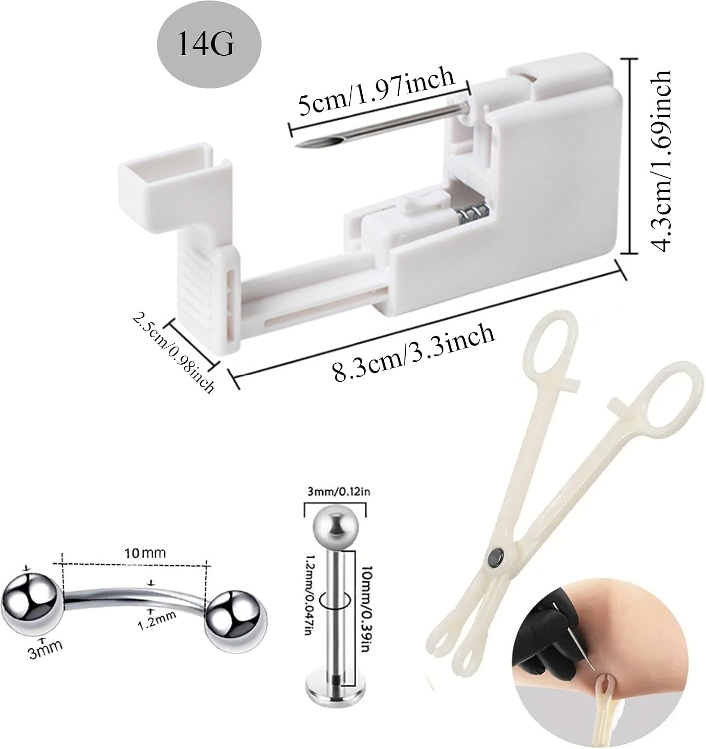 6PCS Body Piercing Gun Kit for Belly Button,Nose,Septum,Nipple,Tongue,Eyebrow,Lip,Professional Piercing Gun Kits at Home,Piercing Clamps,Body Piercing Needle Tools Stainless Steel for Women Men