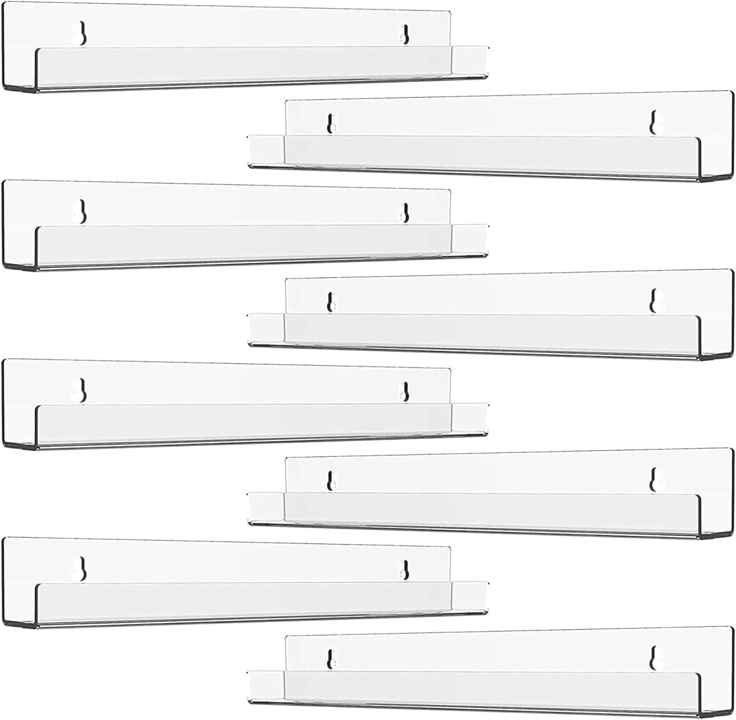 8 Pack Vinyl Record Shelf Wall Mount, 12" Vinyl Holder for Album Record Storage & Display, Clear Acrylic Floating Shelves for Wall Decor, Kids Bookshelf, Magazine Rack, Picture Ledge image number 2