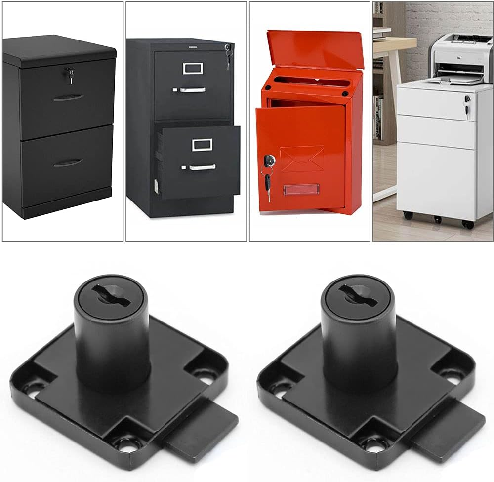 GZGXKJ 2 Pack Black Cupboard Office Drawer Cam Lock Filing Cabinet Lock with 2 Keys Square Base Screw Fixed Furniture Security Lock for Furniture Door Household Mailbox Glass Showcase - Black image number 4