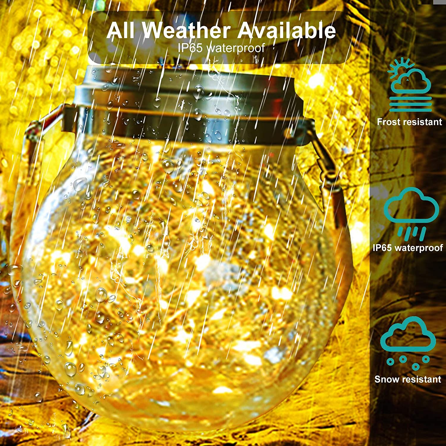 Garden Solar Lights, Cracked Glass round Ball Light Outdoor Decor, Waterproof Decorative Warm White LED Globe Light for Landscape Walkway Backyard Patio Yard Lawn Pathway Garden Decoration (Hanging Light) image number 5