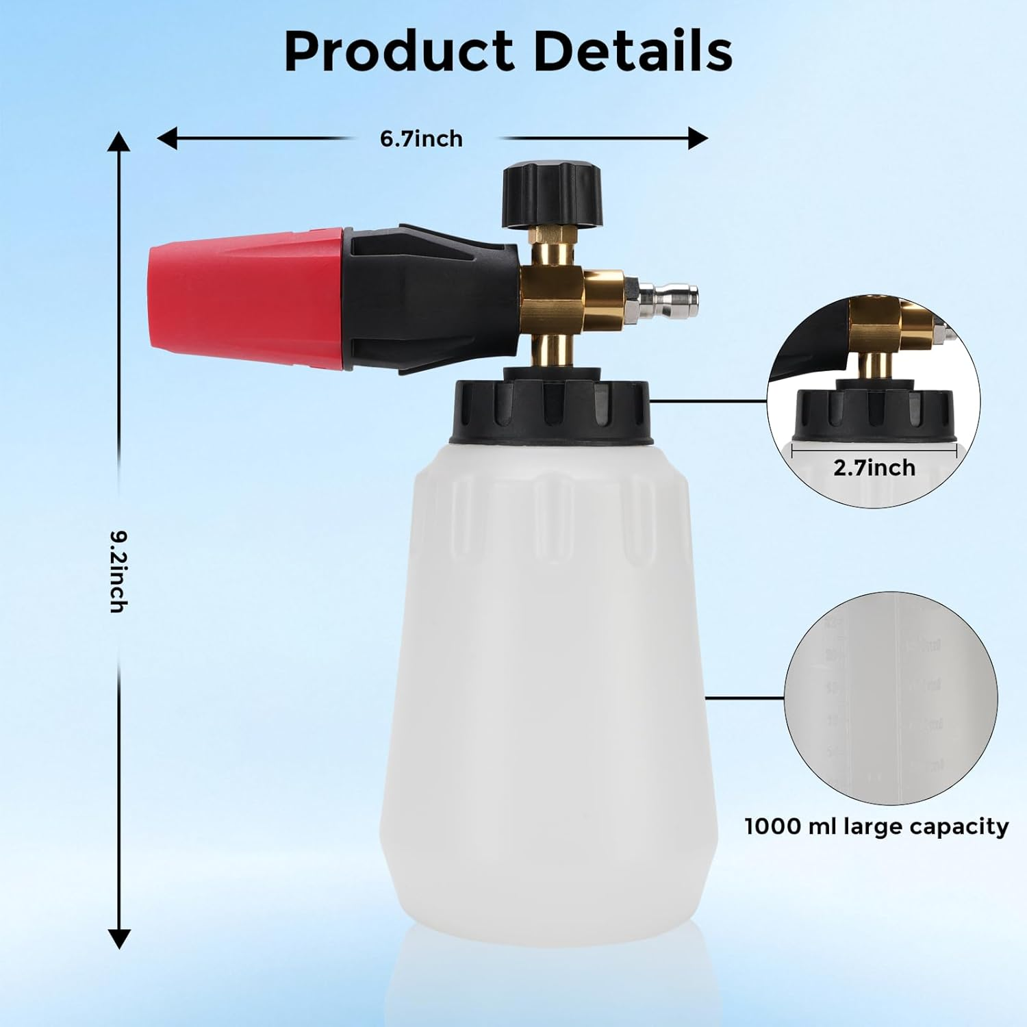 Foam Cannon for Pressure Washer, 1/4 Inch Quick Connector, Car Wash Foam Gun with 5 Pressure Washer Nozzle for Car Washing and Cleaning image number 2