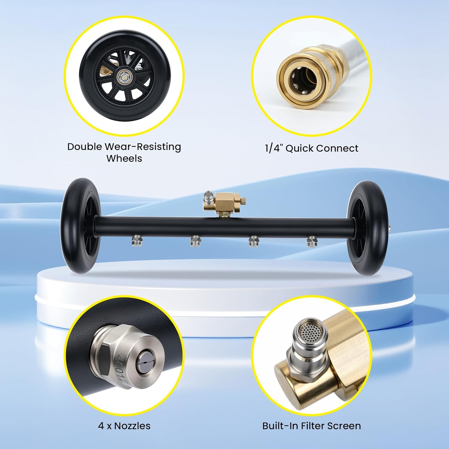 Advwin 2-In-1 Pressure Washer Undercarriage Cleaner, Universal 16" Surface Cleaner, Car Chassis Underbody Water Broom Attachment with 3 Extension Wand, 1/4" Connector, 4000 PSI image number 6