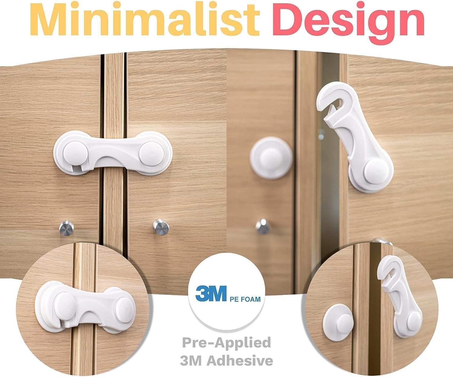 10 Pack Child Safety Locks,With Removable Adhesive Tape,Baby Safety Cabinet Locks for Wardrobe Cupboards Closet Pantry Door Oven and Freezers（White） image number 1