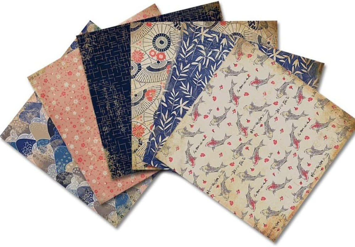 LZBRDY Vintage Japanese Style 6"X6" Junk Journal Decorative Craft Paper Pad, 24 Sheet Single-Sided Scrapbook Paper, 160GSM Cuttable Scrapbooking Card Making Album Supplies image number 4
