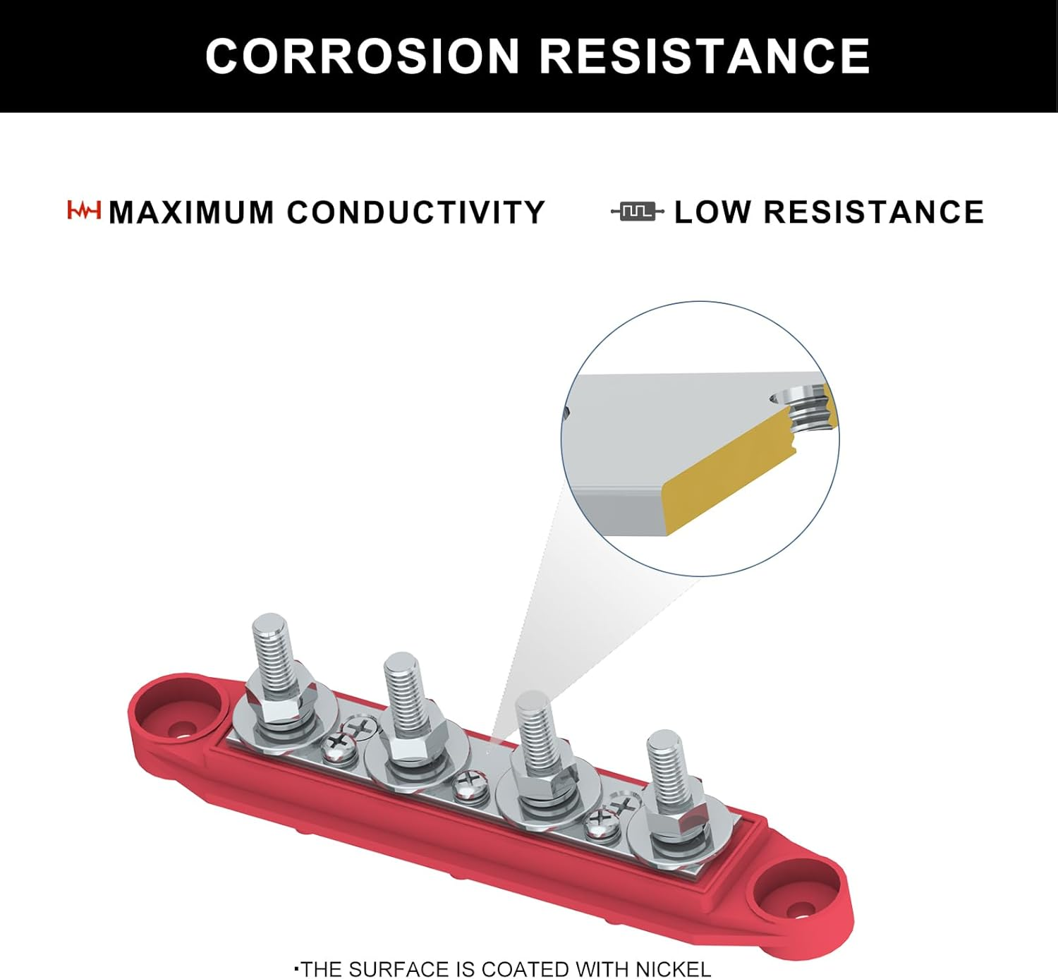 Bus Bar 250A 12V Power Distribution Block with 5/16" (M8) 4-Posts Terminals Block with Cover for Automotive, Marine, Battery System (Black & Red) image number 6
