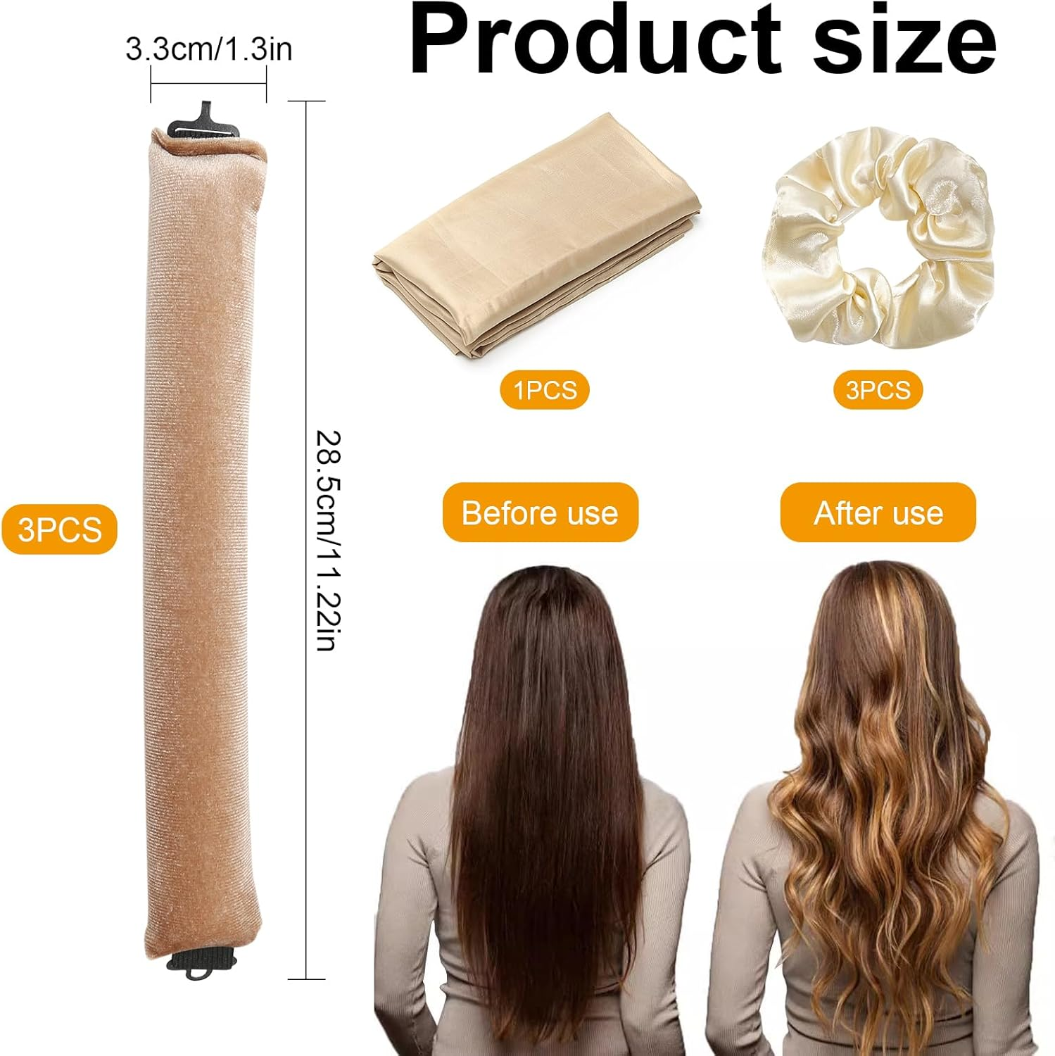 Pack of 3 Curls without Heat, Heatless Curls Band, Curlers with Hooks, Overnight Blowout, Heat-Free Curling Iron for All Hair Types, DIY Overnight Curls for Long, Medium Hair image number 2