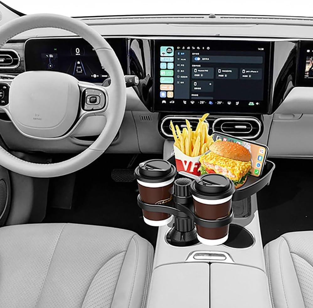 Betterlifewj 3-In-1 Car Cup Holder Extender, Essential Car Accessory for Road Travel, 360 &deg; Rotating Snack Tray for Cars, Dual Cup Holders for Placing Drinks image number 3