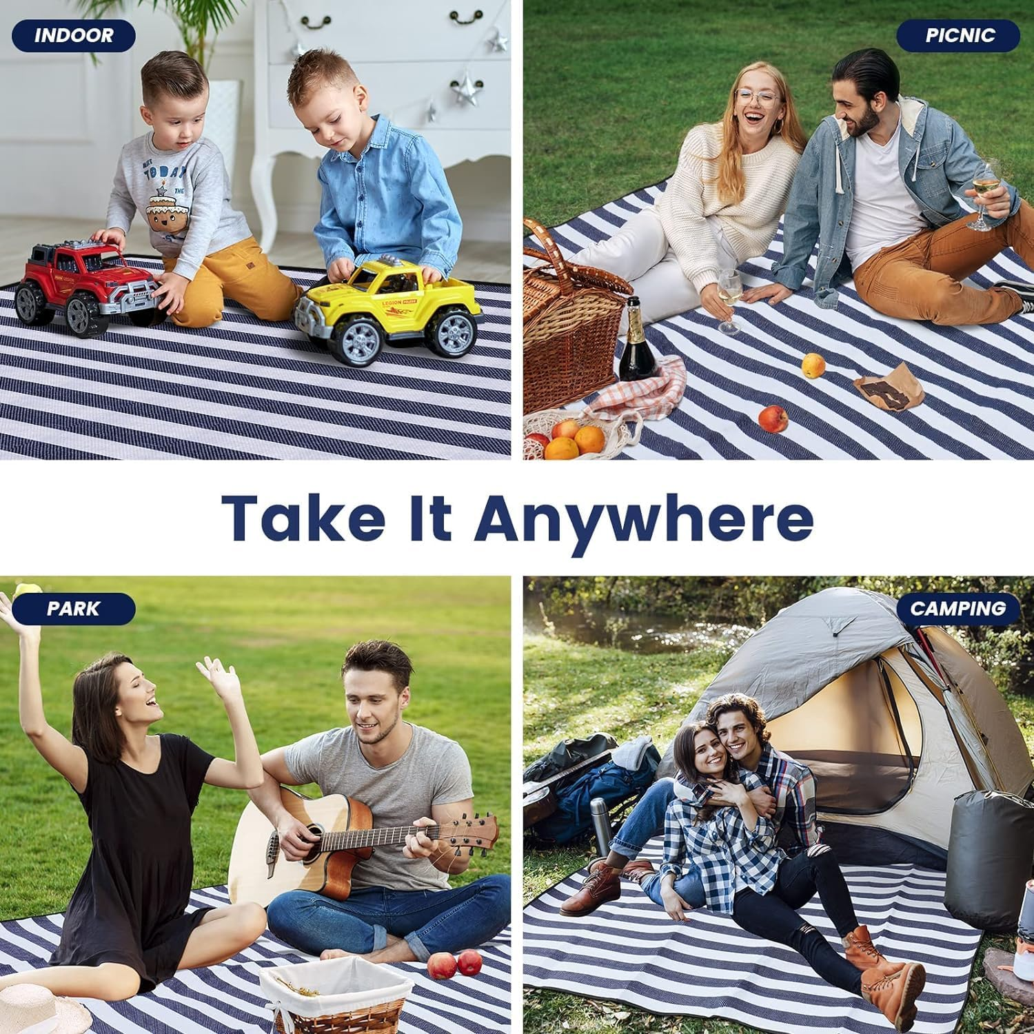 Extra Large Picnic Blanket &ndash; Waterproof & Foldable 3-Layer Outdoor Blanket for 6-8 Adults &ndash; Ideal for Camping, Beach, Park, Grass, & Indoor Use 200Cmx300Cm image number 5