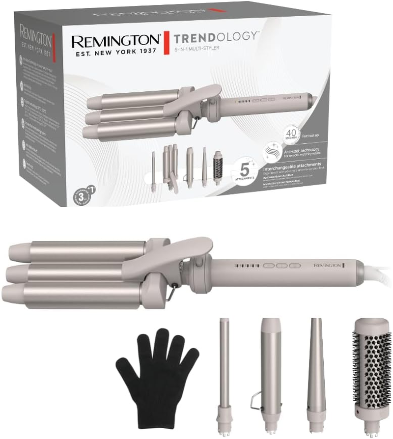 Remington 5-In-1 Hair Curler [3 Attachments 13-33 Mm, Curling Tongs, round Brush] Trendology (130&deg;C - 210&deg;C LED Display, Waves, Natural Curls, Identified, All Hair Types) CI41MS5E51 image number 5